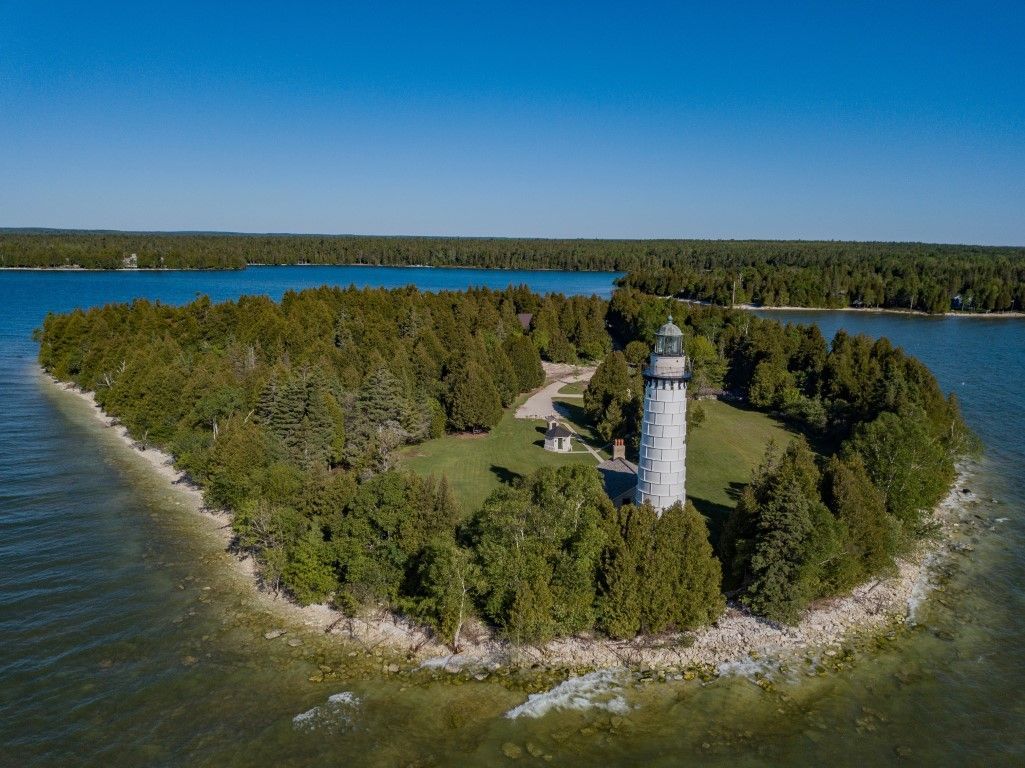 Aerial view of Cana Island Lighthouse near Baileys Harbor