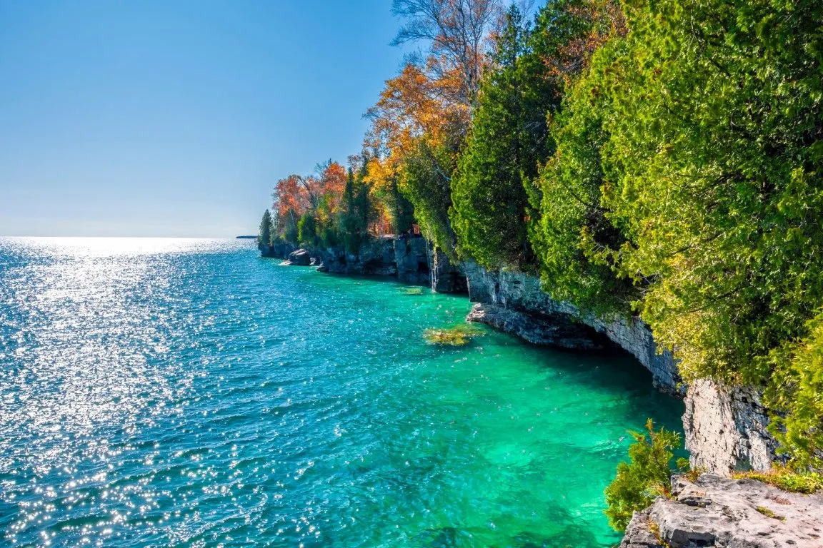 Limestone sea caves along the Peninsula State Park shoreline